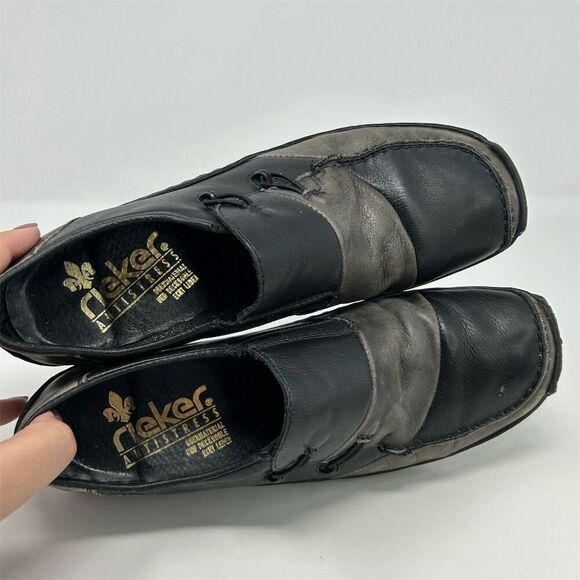 Rieker Multicolor Gray and Black Leather Loafers Slip On Casual Shoes Size 40 - Picture 11 of 14